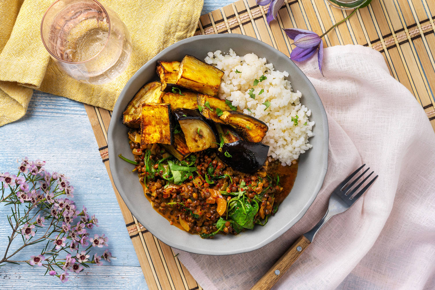 Aubergine and Spinach Dal