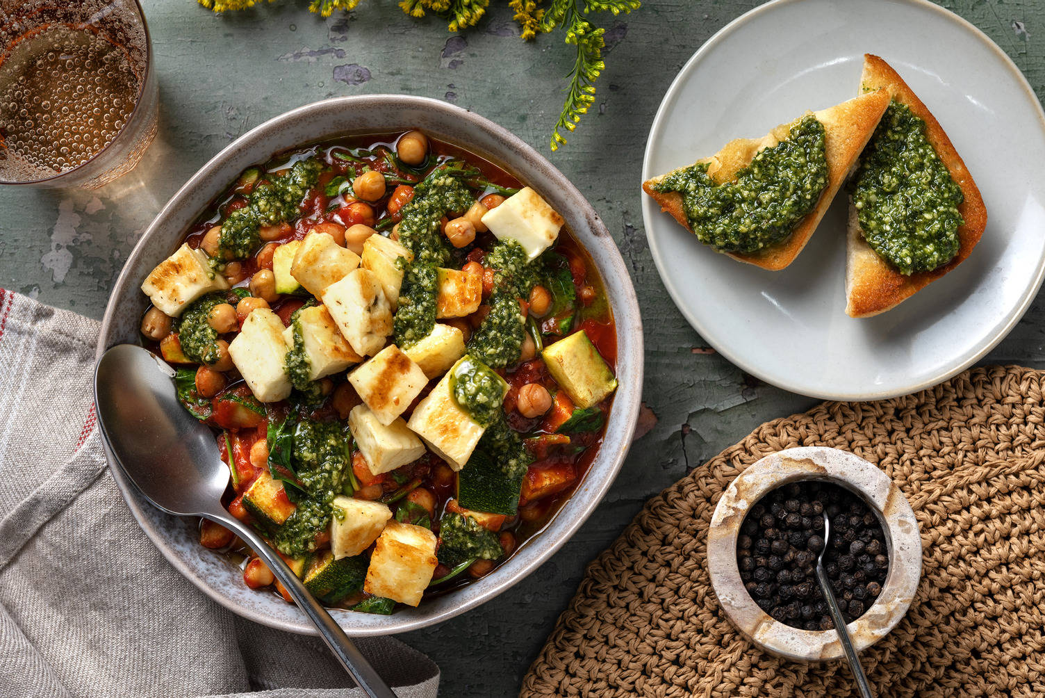 Sun-Dried Tomato, Halloumi and Chickpea Stew