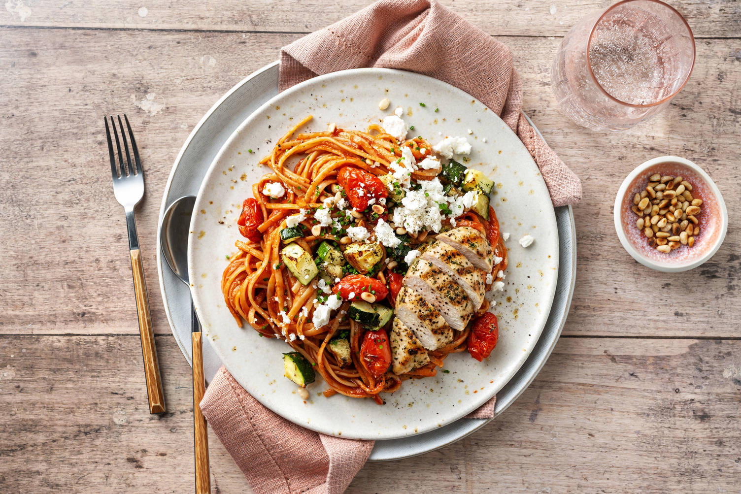 Chicken, Roasted Courgette and Tomato Linguine