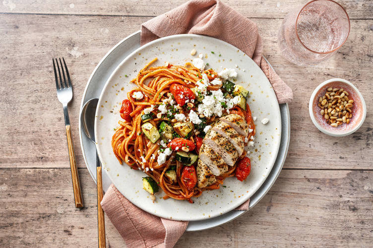 Chicken, Roasted Courgette and Tomato Linguine