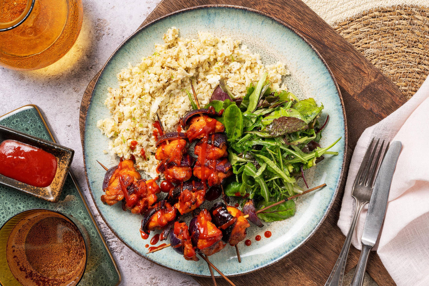 Sticky Gochujang Chicken Breast & Red Onion Skewers