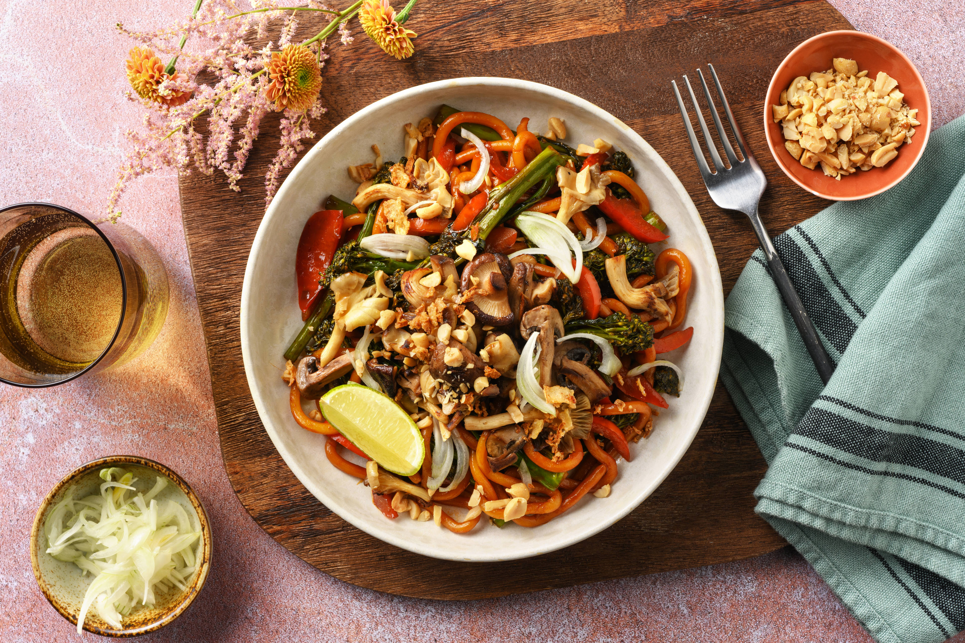 Yaki Udon Style Noodles and Garlic Mushrooms