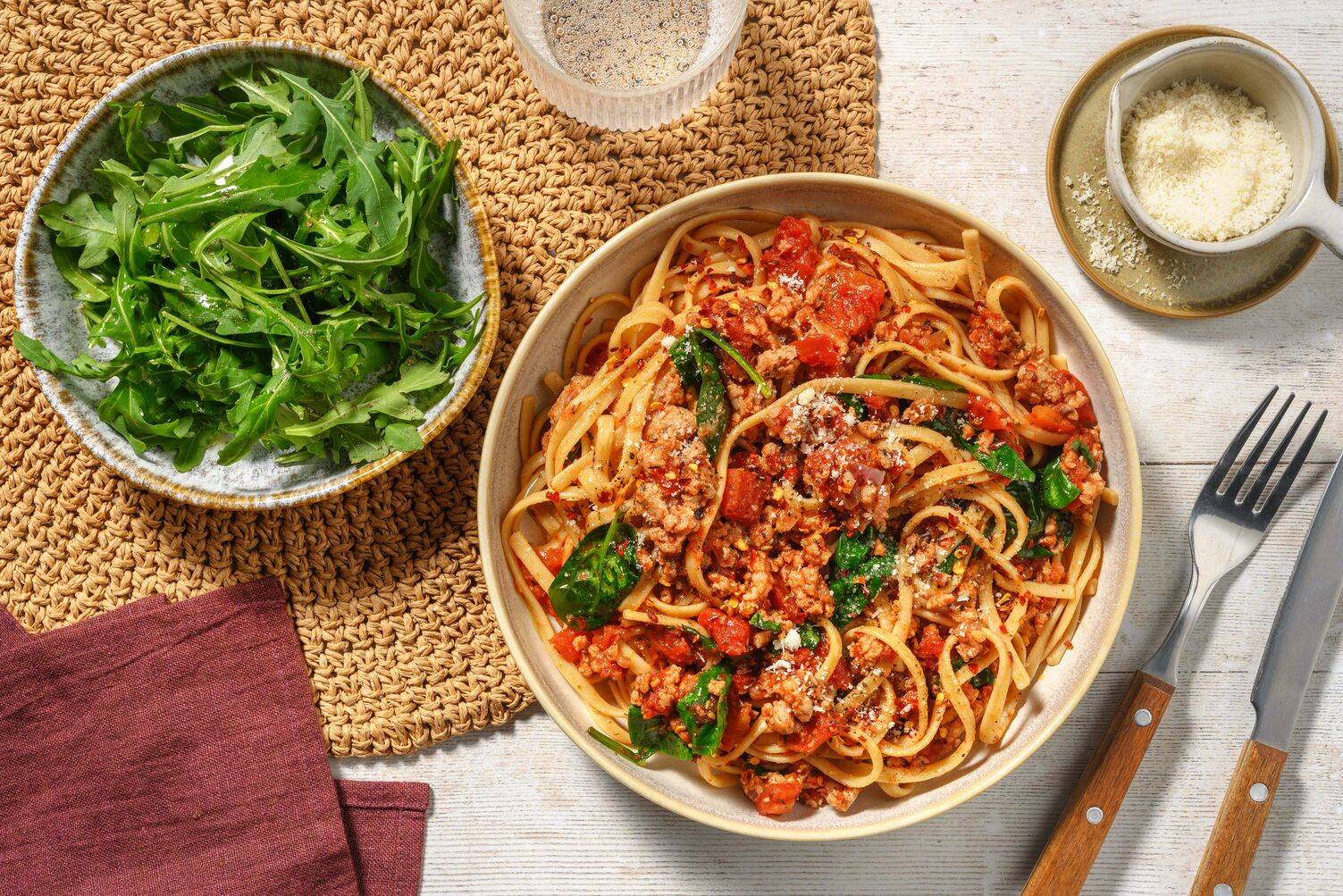 Tuscan Inspired Pork and Spinach Linguine
