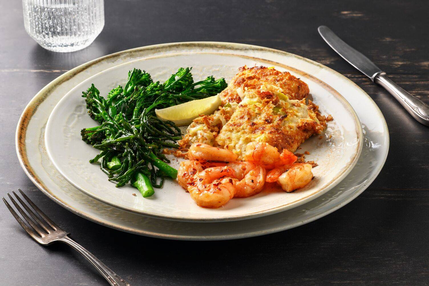 Cheesy Crab & Leek Gratin and Chilli Lemon Butter Prawns
