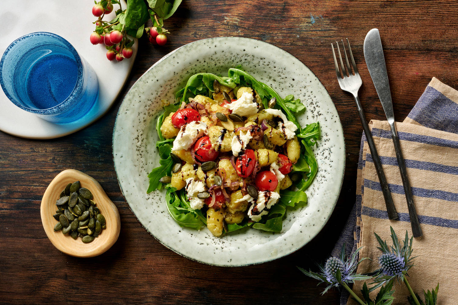 Mozzarella Topped Pesto Gnocchi