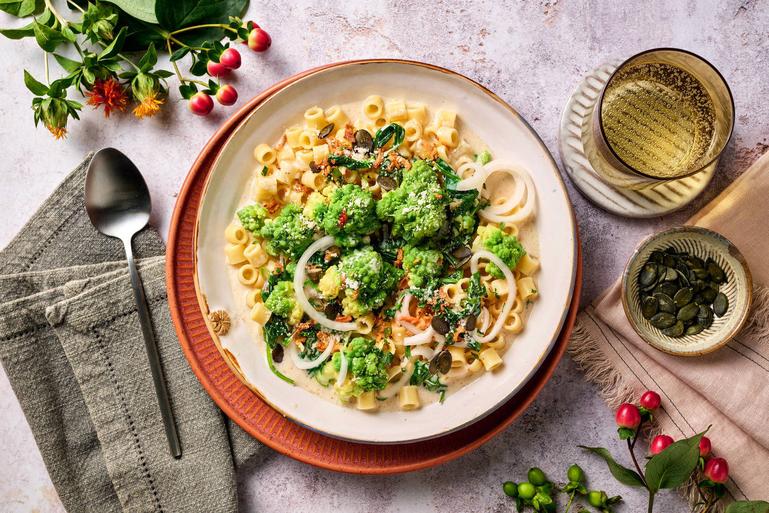 Creamy Romanesco, White Wine and Pecorino Ditali