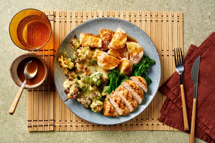 Chicken, Romanesco Cheese and Roast Potatoes