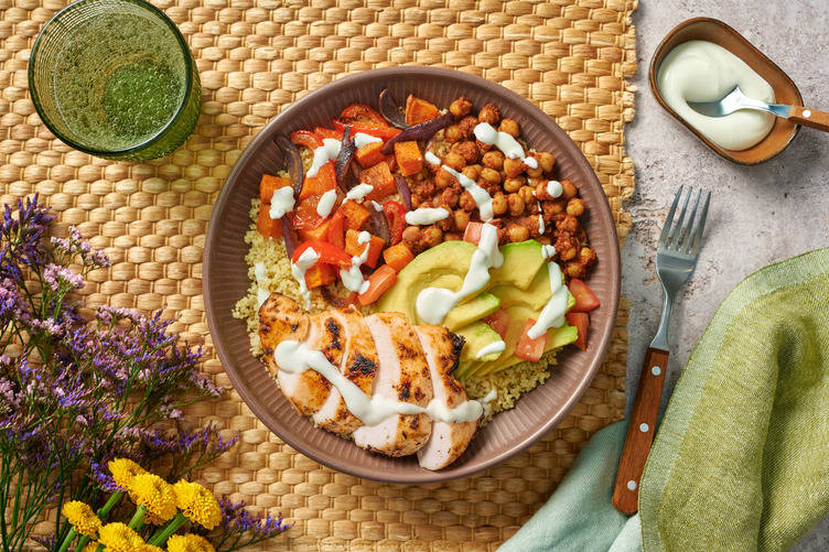 Eat the Rainbow Middle Eastern Inspired Chicken Nourish Bowl