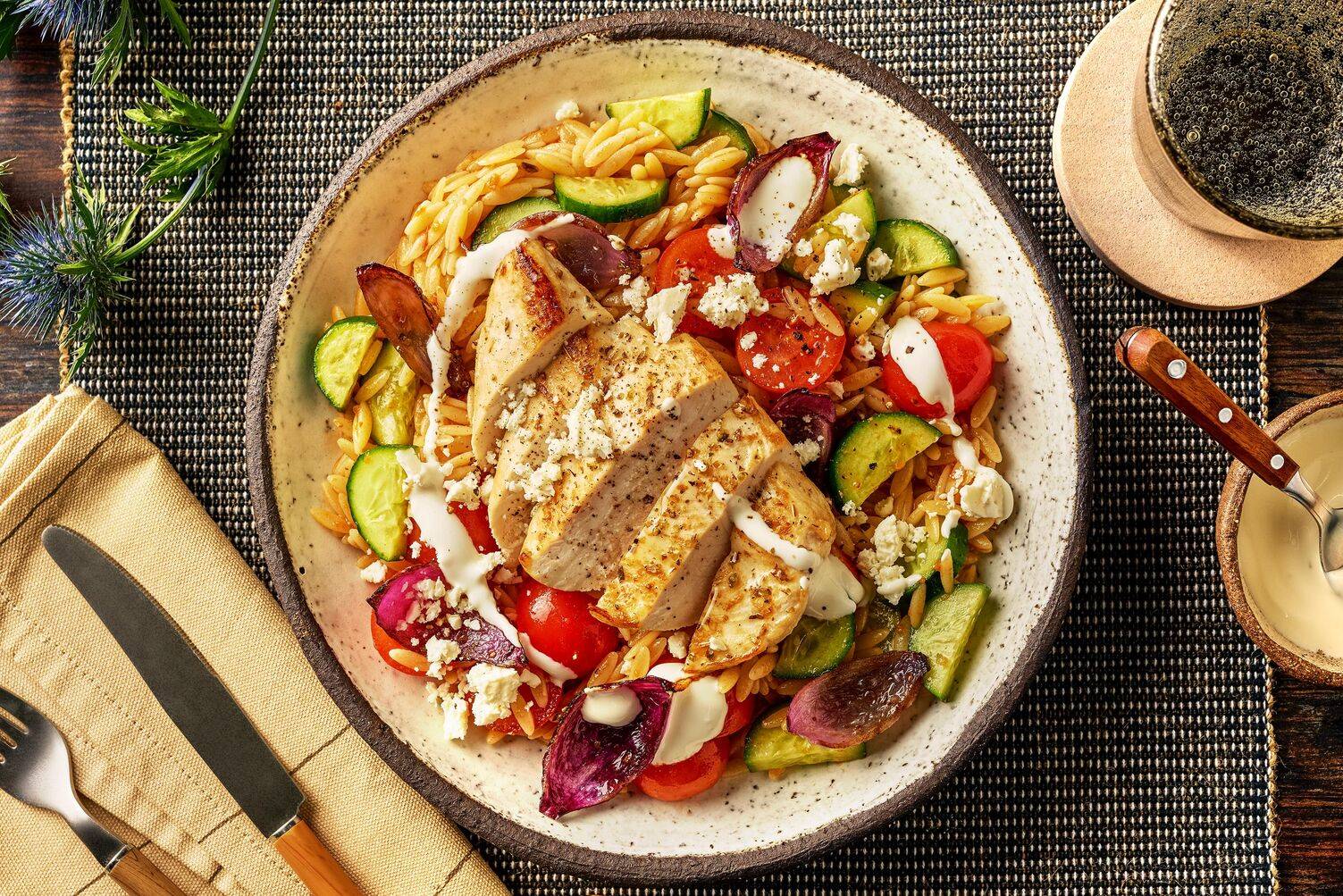 Greek Inspired Turkey Orzo Salad