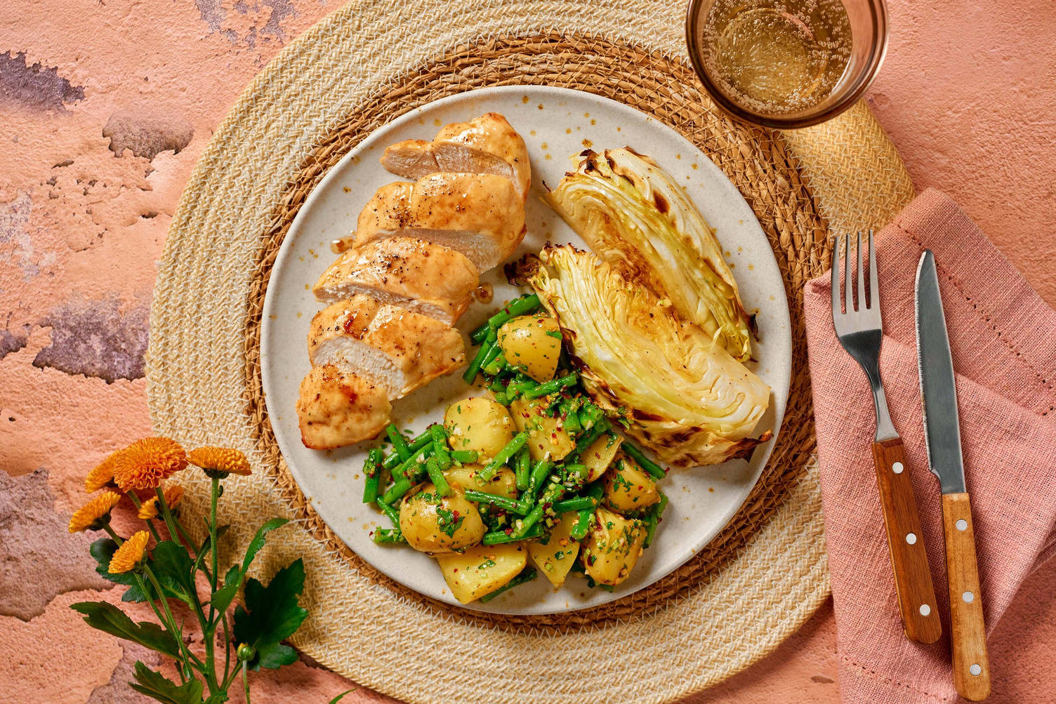Green Chilli Glazed Chicken and Garlic Butter Hispi
