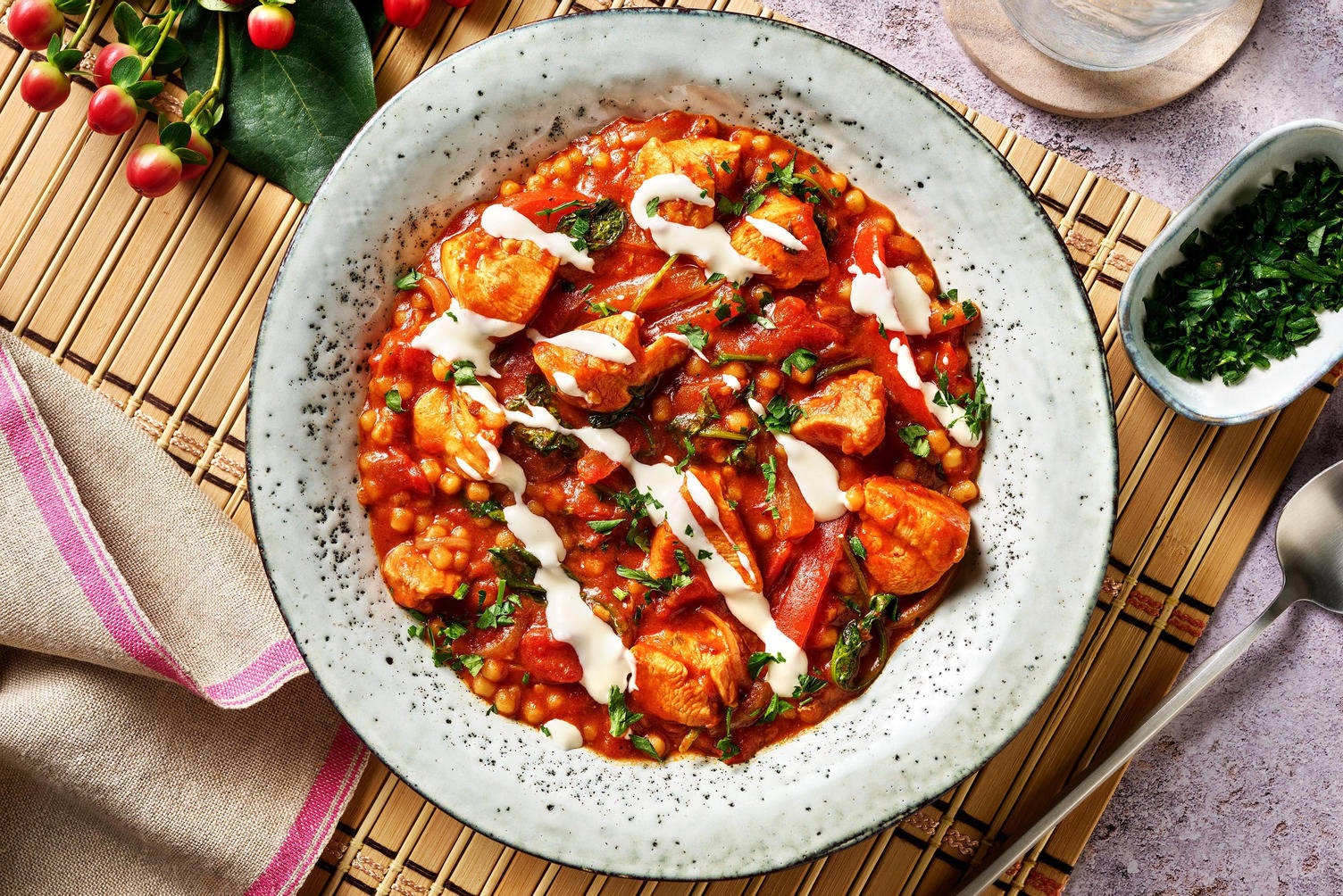 One Pot Spanish Inspired Chicken and Pearl Couscous