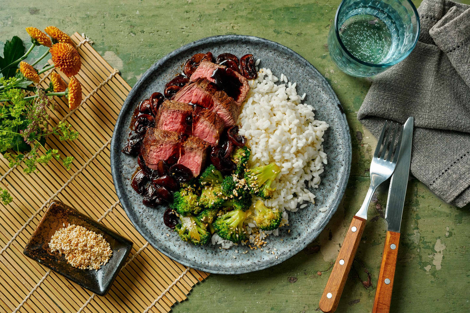 Venison Steak in a Black Garlic & Mushroom Sauce