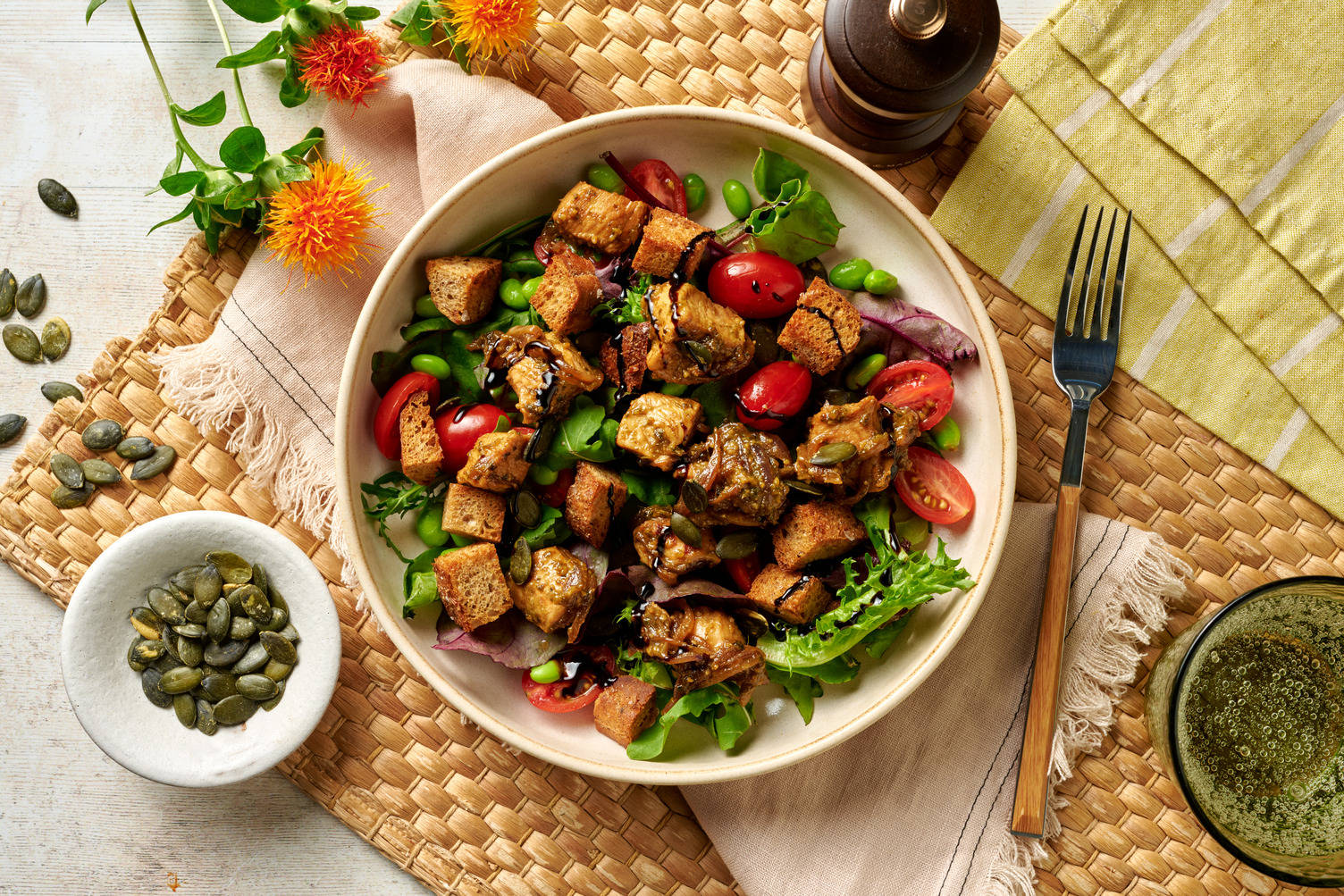 Pesto Chicken, Tomato and Edamame Salad